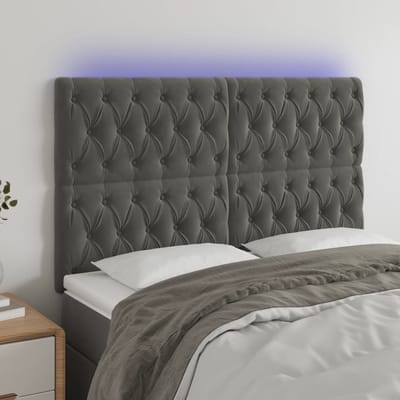 vidaXL - Hoofdbord - LED - 144x7x118/128 - cm - fluweel - donkergrijs