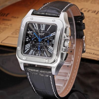 Jaragar Dag + Acht Decoratieve Kalender Legering 24-Uurs Vliegwiel Heren Automatisch Mechanisch Horloge Heren Horloge zwart