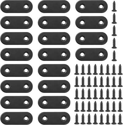 20 Sets 40mm Platte Rechte Hoekbeugel Zwarte Metalen Verbinding voor Houten Meubels met 45 Stuks Schroeven en Reparatiebeugels