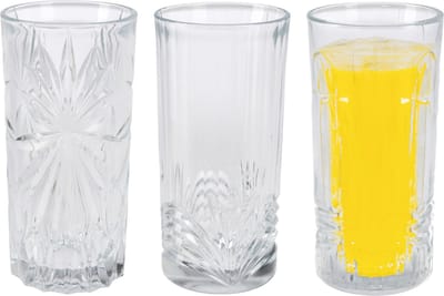 Excellent Houseware Drinkglazen Palm Springs - 3x - helder transparant - glas - 380 ml - met glas decoraties