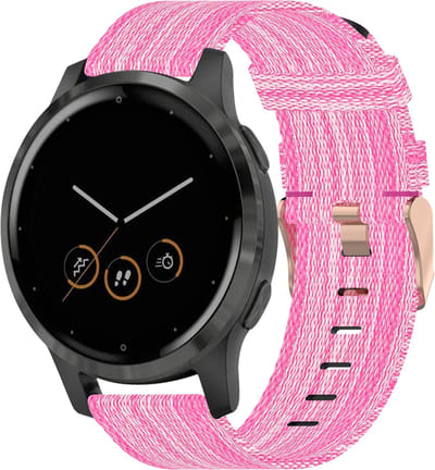 By Qubix - Geschikt voor Garmin bandje - 18mm - Geschikt voor Garmin Venu 3s / Vivoactive 4s / Venu 2s / Vivomove 3s / Forerunner 255s / 265s - Canvas nylon bandje - Roze