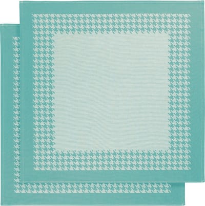 De Witte Lietaer Theedoek Pied de Poule, Aqua - 2 stuks - 65 x 65 cm - Katoen