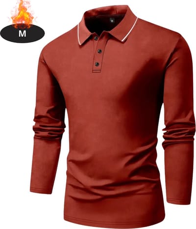 Bovista Poloshirt Heren - T-Shirt Heren - Shirt - Overhemd - Polo Shirt Lange Mouwen - Baksteenrood - M