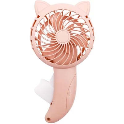 Handpersventilator Cartoon kattenoor handventilator Geen batterij Handmatige kleine koelventilator voor reizen en buiten roze