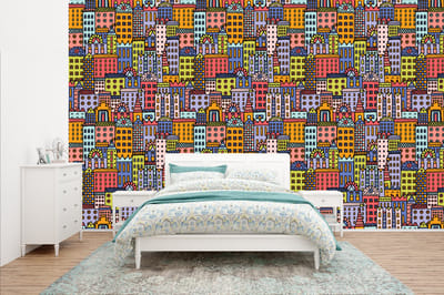 Behang - Fotobehang Huis - Regenboog - Patroon - Breedte 400 cm x hoogte 240 cm