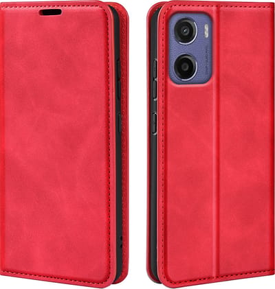 MobyDefend Hoesje - Geschikt voor Motorola Moto E15 / G05 - Luxe Wallet Bookcase (Magnetische Sluiting) - Rood