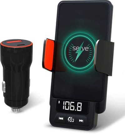 Serve 3in1 Bluetooth FM Transmitter, Telefoonhouder Auto & Draadloze Snellader 15W - Carkit voor Muziek - Telefoonhouders Auto Accessoires - Touchless Autolader - Ventilatie Houder