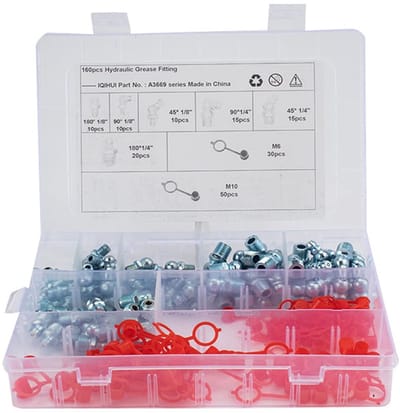Dailygoods- Vet Fitting Set 160 Stuks - Hydraulische Vetnippel Assortiment - Diverse Vet Tepels - Roestbestendig - Met Stofkap - Voor Eenvoudige Installatie