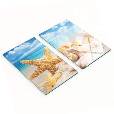 Duurzame en stijlvolle glazen snijplanken met een zeester- en schelpenpatroon, 2x30x52 cm