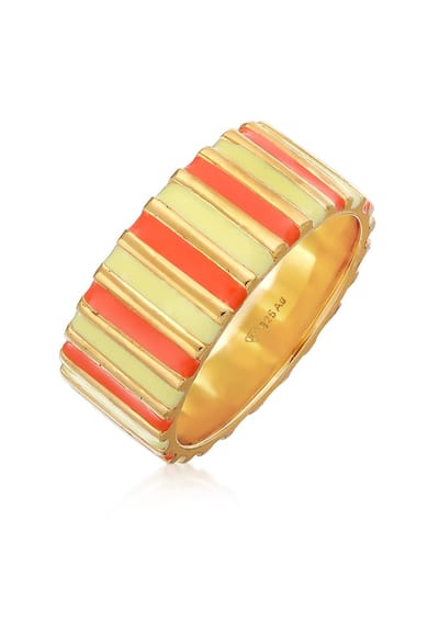 Elli - Ring - Dames Band Groeven met Email Geel en Oranje in 925 Sterling Zilver Verguld - Dames