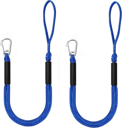 Landvast Bootuitrusting - 2 stuks - Uitrekken 1.2 - 1.7M - Aanlegtouw voor boten - Blauw - Aanmeertouw - Boottouw - Bootaccessoires voor boten dok - Docklijn met haken - Voor boten, kajak, jetski, pontoon, kano