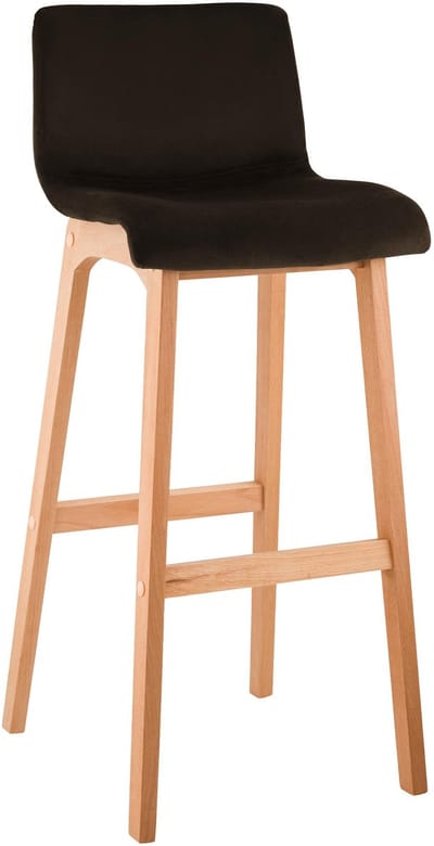 CLP Barkruk Hover - met rugleuning - hout - vierpoot frame uit natura hout - velvet - fluweel - bruin/natura