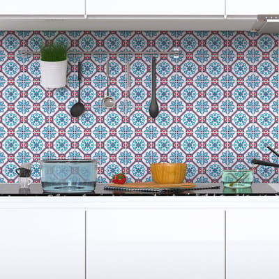 Zelfklevende tegelmuurstickers voor keuken en badkamer - 60 cementtegelstickers, Azulejos Aletha - 60 stickers, 20x20cm