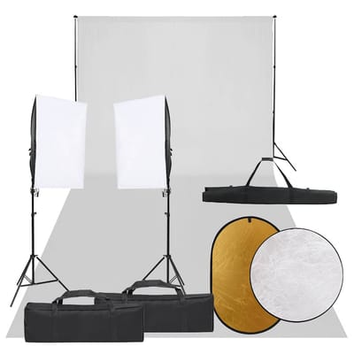 vidaXL - Fotostudioset - met - verlichtingsset, - achtergrond - en - reflector