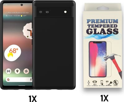 Casemania Hoesje Geschikt voor Google Pixel 6A - Zwart + Glazen Screenprotector - Siliconen Back Cover
