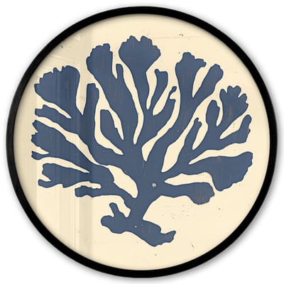 Poster in lijst Rond - Fotolijst 40x40 cm - Posters - Blauw koraal - Vertakkingen - Beige - Ronde posterlijst zwart - Decoratie - Wanddecoratie woonkamer - Muurdecoratie slaapkamer