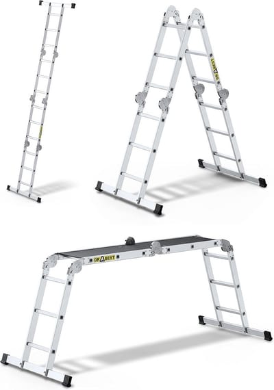Aluminium Werkplatform - Stevige Ladder - Veilig Klussen - Zelfborgende Scharnieren - 150kg Capaciteit - Aluminium