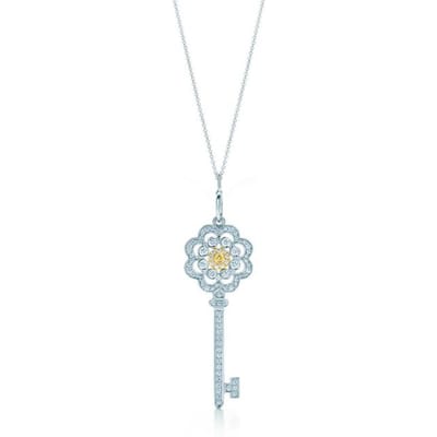 Tif Hoge Kwaliteit 100% S925 Sterling Zilver Elegante Sleutel Ketting Dames Kleine Sieraden Zirconium Sleutel Sleutelbeen Ketting Kleine Sieraden 60cm white