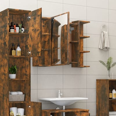 vidaXL - Badkamerspiegelkast - 80x20,5x64 - cm - bewerkt - hout - gerookt - eiken