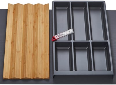 Orga-Box Vario SET 5 antraciet voor lade van 90 mm: bestekbak, kruidenbak, antislipmat Orga-Weave