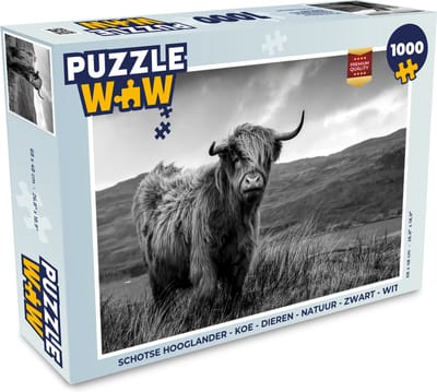 Puzzel Schotse Hooglander - Berg - Water - Natuur - Koe - Legpuzzel - Puzzel 1000 stukjes volwassenen