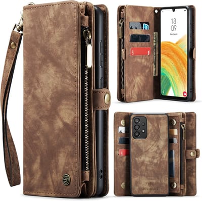Hoesje geschikt voor Samsung A52s/A52 Hoesje - Solidenz Wallet Case A52s/A52 - A52s/A52 Case met Pasjeshouder - met Ritsvak - met Polskoord - Portemonee Hoes - Bruin
