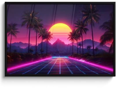 Poster in lijst - Fotolijst 120x80 cm - Posters - Horizon - Palmbomen - Bergen - Geel - Posterlijst zwart - Decoratie - Wanddecoratie woonkamer - Muurdecoratie slaapkamer