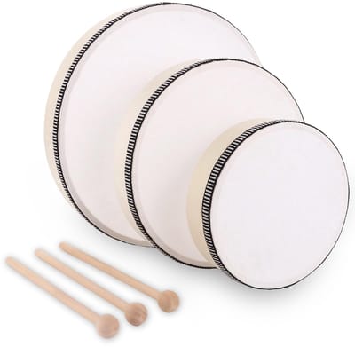 Allecto - Handtrommel Set - Tambourine Drum - 3-delige set - Hout - Percussie Instrumenten - Geschikt voor Feesten - 15-20-25 cm