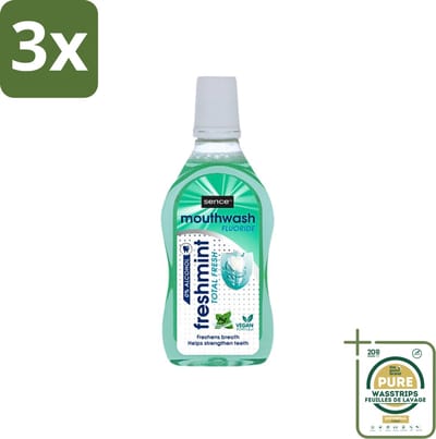 3 x Sence - Fresh Freshmint - Mondwater - Fris & Muntig - 500 ml - Grootverpakking - Mondwater - Mondverzorging - Frisse Adem - Tandplak - Mintsmaak