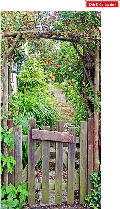 D&C Collection - 85x170 cm - tuinpoortje - tuinposter - doorkijk - karakteristiek romantisch houten tuinhekje - schuttingposter - tuindoek