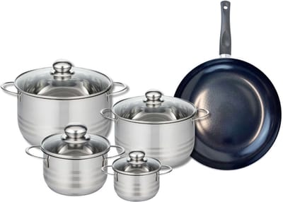 Set van 1 Koekenpan 28 cm en 4 kookpotten 12, 16, 20 en 24 cm Elo Prima Brillant