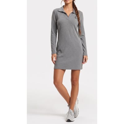 Calvin Klein Ls Monologo Rib Polo Dress Medium Grey Heather Taglia: S | Abiti in T-Shirt Outlet | Donna | Grigio