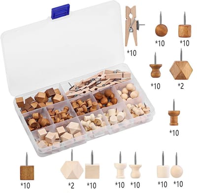 114 stuks - punaises hout - punaise knijper - punaises bloem - prikbord prikkers groot - prikbord prikkers - prikbord prikkers groot - punaises voor prikbord- Houten - Bruin