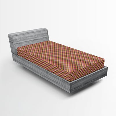 ABAKUHAUS bruin ruitje hoeslaken, doorlopende Schotse, zachte stoffen beddengoed rondom elastisch elastiek, 90 x 200 cm, roze meerkleurig