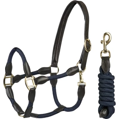 Halsband voor paard van leer met touw HORKA