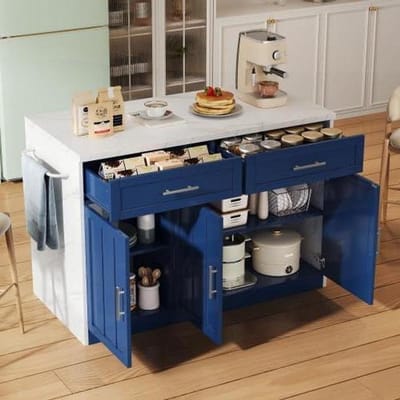 Keukeneiland met stopcontacten - Keukenopslag met bar - Organiseren van keuken - Geïntegreerde USB - 120x60x91 cm - Blauw
