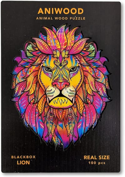Houten Dierenpuzzel - Unieke Puzzelstukjes - Ontspanning Thuis - Lidmaatschap Levensgroot - 31 x 20.3 cm - Leeuw