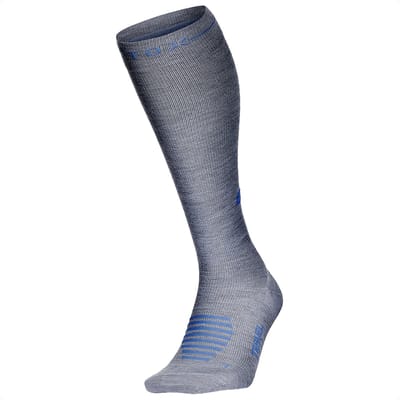 STOX Energy Socks Merino Travel Sokken Dames - Compressiekousen Vliegtuig - Grijs / Blauw - Merino Wol Compressie Sokken - Vliegtuigsokken - Reissokken - Naadloos - Steunkousen - Maat: 36-38