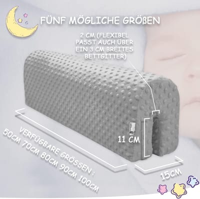 Bedomranding babybed 70 cm - grijze bedrandbescherming - kinderkamer decoratie - complete zachte omrandingsset - hoofdbescherming - Dreamland Bed Rail