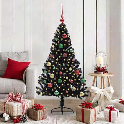 vidaXL - Kunststof - Voorverlichte - Kerstboom - met - 150 - LED - Zwart - 150 - cm - PVC
