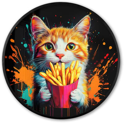 Poster in lijst Rond - Fotolijst 60x60 cm - Posters - Kat - Eten - Patat - Graffiti - Abstract - Ronde posterlijst zwart - Decoratie - Wanddecoratie woonkamer - Muurdecoratie slaapkamer