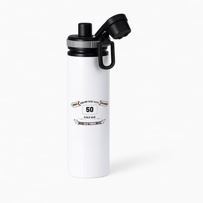 Hacebo® - 50 vintage old timer waterfles met draaidop grijs - 49+1 - mensen die 50 zijn geworden - 50 jaar Sarah en Abraham cadeau - Jubileum man en vrouw - Verjaardags - Grappige tekst - Jarig - Verjaardag - water fles - 850ML