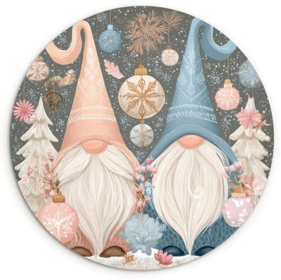 WallCircle® Wandcirkel 120x120 cm - Muurcirkel Kerst - Gnomen - Pastel - Muurdecoratie woonkamer - Wanddecoratie slaapkamer - Kamer decoratie accessoires - Ronde schilderijen XXL