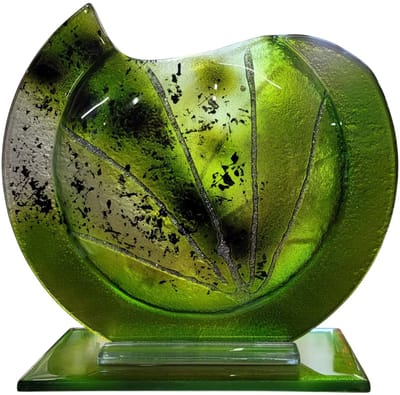 Handgemaakte maanvaas Green life - vaas glas - glasfusion - glasschilderen - 29x10x27 cm goud bruin glastrend 2025