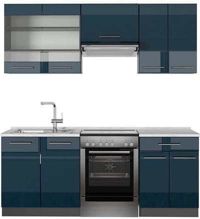 Vicco Fame-Line Keukenkasten – 200 cm, WB Marmer Donkerblauw hoogglans/antraciet