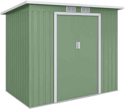 Tuinschuur - 213 x 130 x 159 cm - Tuinhuisje met Afsluitbare Schuifdeuren - Gegalvaniseerd Staal - Weerbestendig - Gereedschapsschuur - Opslagruimte Tuin - Tuingereedschap Bewaren - Buitenschuren - Tuinhuis - Groen