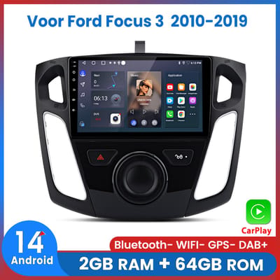 Awesafe Autoradio Geschikt Voor Ford Focus 3 2010 t/m 2019 - Android 14 - Draadloos Apple Carplay & Android Auto - 2GB + 64GB - 4 Core processor - Bluetooth & Wifi GPS Navigatie - 2011 2012 2013 2014 2015 2016 2017 2018 2019