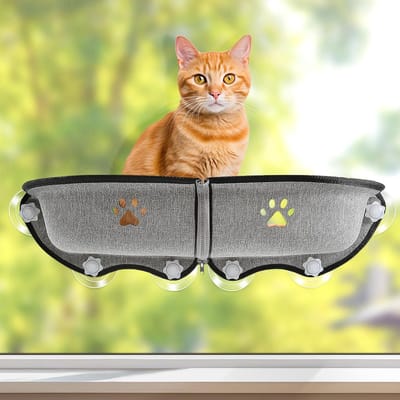 Famanu – Vensterbank kattenligmat, extra lang raamkussen voor katten, grijs