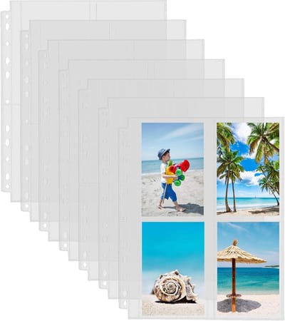 Fotoalbum insteekalbum - foto-organizer met binnenpagina's - Kartonnen binnenpagina's - Geschikt voor ringbanden met 2, 3 of 4 gaten - ransparante Ringmap Insteekvellen met 4 Vakken - 50stuks - Archief- en Fotoalbum Aanvullingsbladen