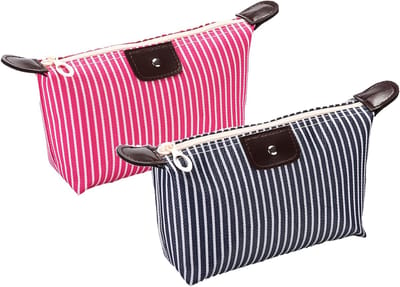 2-pack make-uptas voor op reis, nette make-uptas, toilettas, nylon cosmetische tas, lichtroze make-uptas, huidverzorgingstas, kleine make-uptas